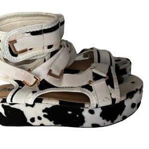 “MIA” Cow Print Platform Sandals Black White size 10